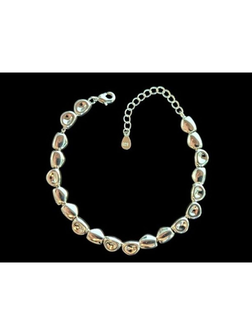 Sterling Silver 925 Solid Pebble Bead Bracelet Adjustable Jewelry Gift